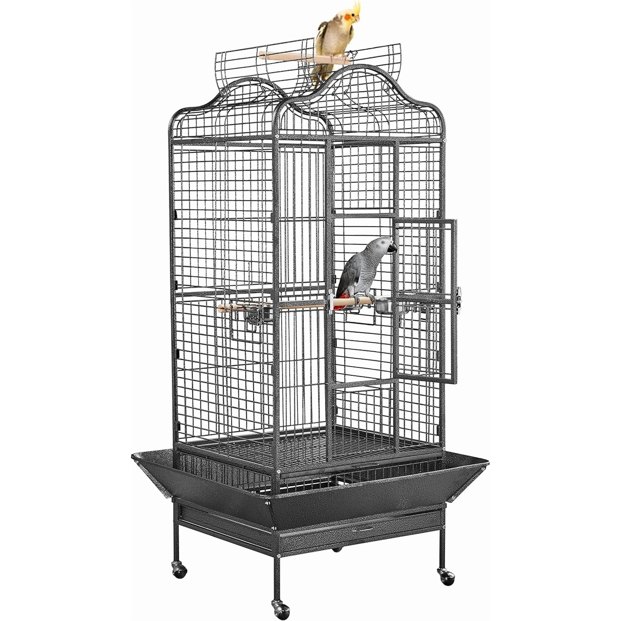 63'' Extra Large Open Play Top Bird Cage for African Grey Parrots, Amazon, Caiques, Macaw with 360° Wheels