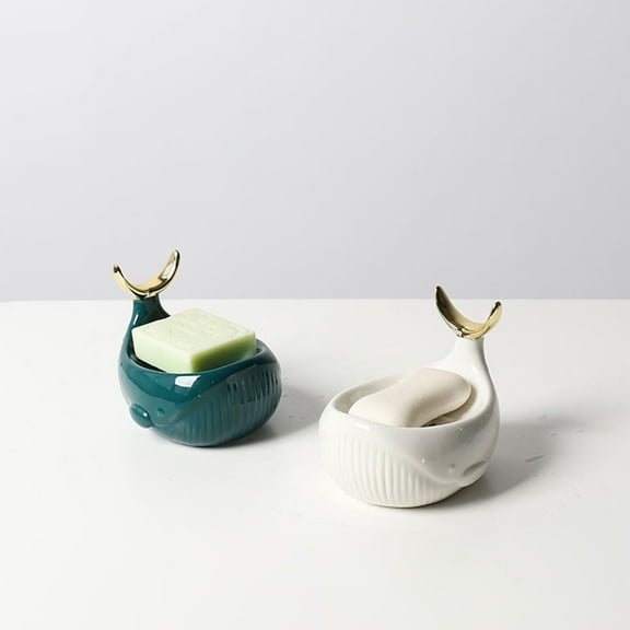 PBPBOX Nordic Ceramic Soap Holder White Whale Design for Storage Use
