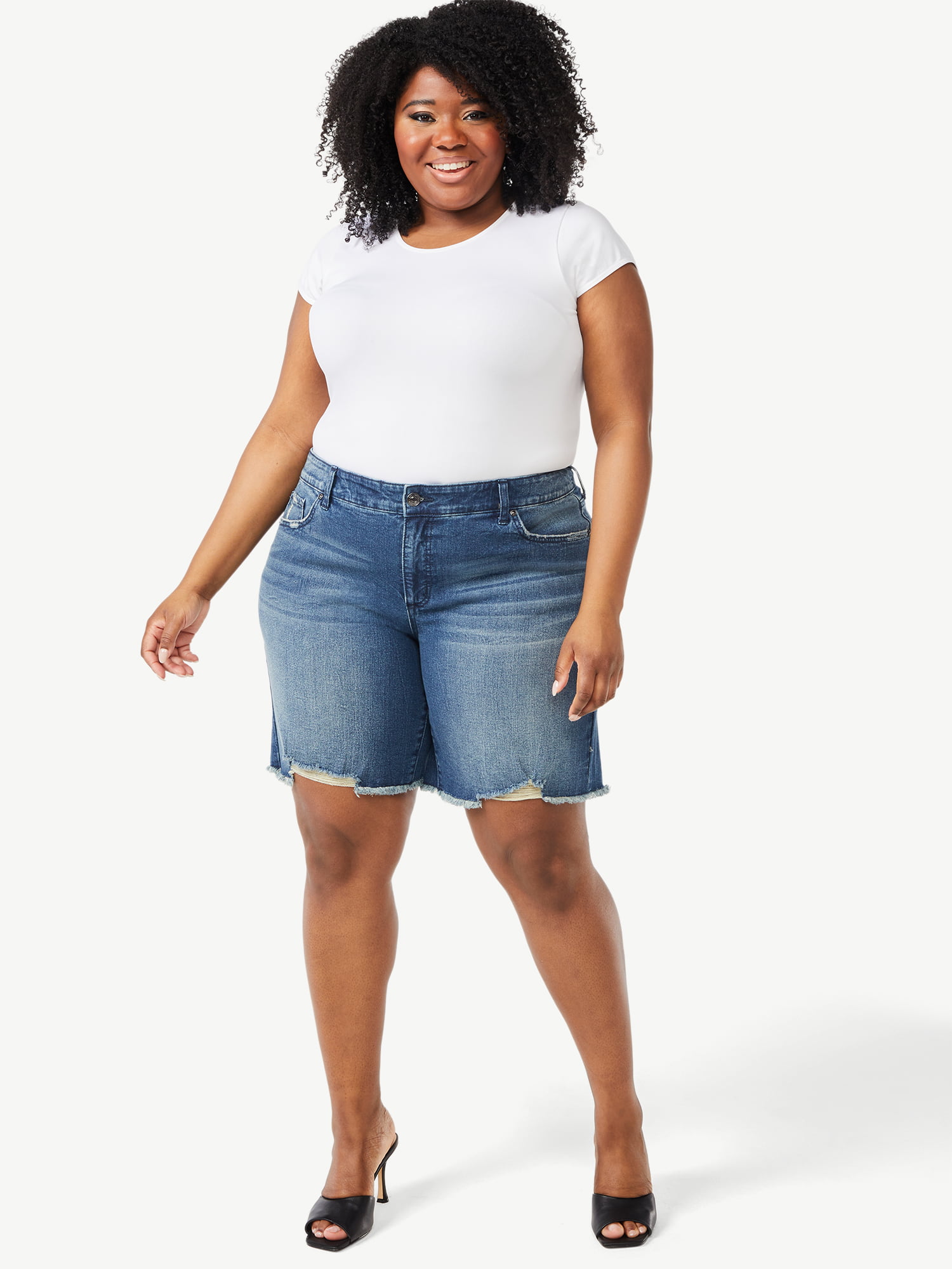Plus Size Cuffed Bermuda Denim Shorts – 2020AVE