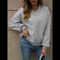 thumbnail image 4 of Sudadera de Cuello en V de Gran Tamaño para Mujer, Sudadera de de Larga, Sudadera con Capucha, Top Cómodo. Gris XL, 4 of 10