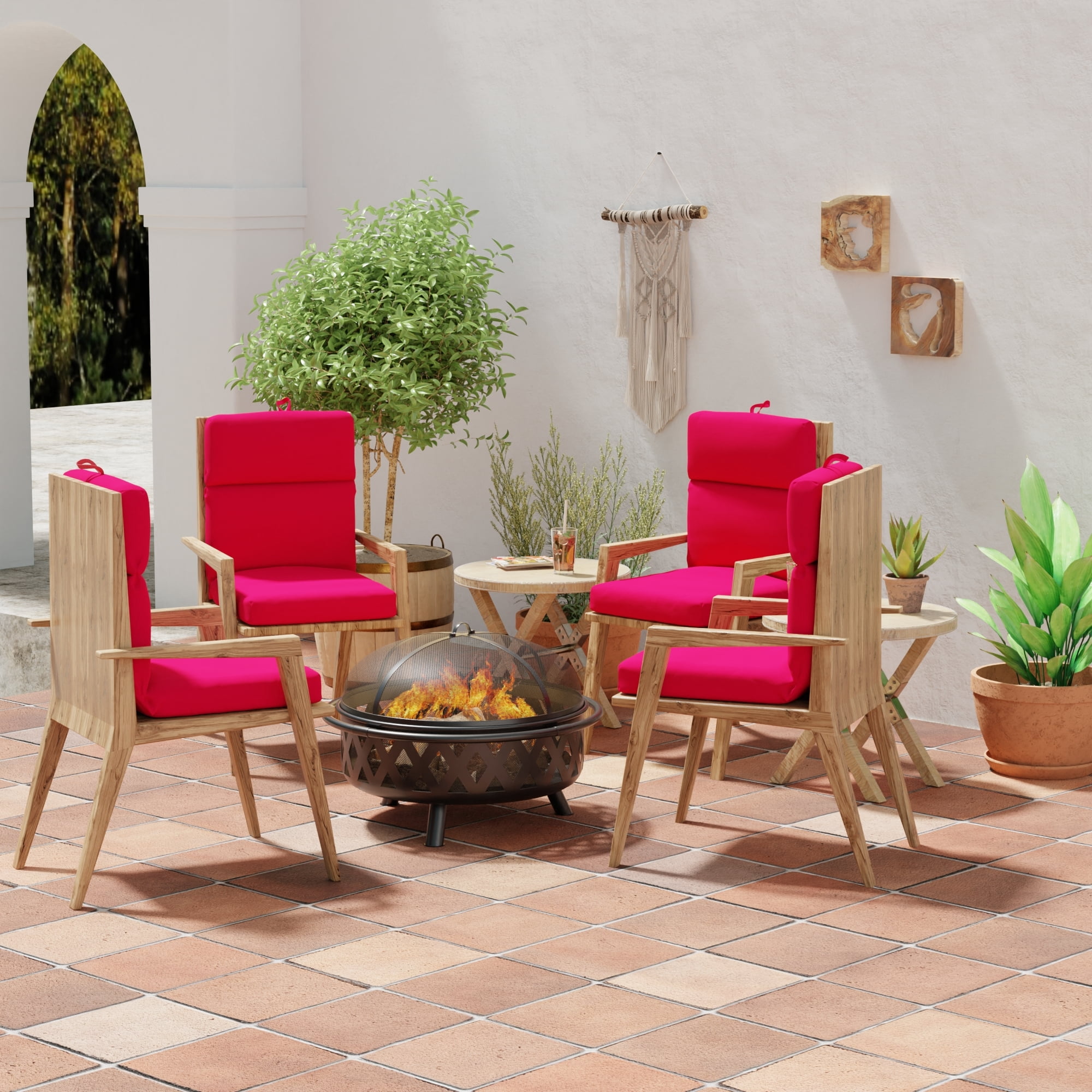 Jordan Manufacturing 44" x 22" Really Red Solid Rectangular Outdoor Chair Cushion with Ties and Hanger Loop