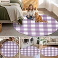 thumbnail image 6 of 4ft Round Rug, Purple Checkered Non-Skid Rubber Backing Large Area Rugs - Living Room Bedroom Home Office, Farmhouse White Buffalo Plaid Indoor Floor Mat Carpets Washable Rug, 6 of 9