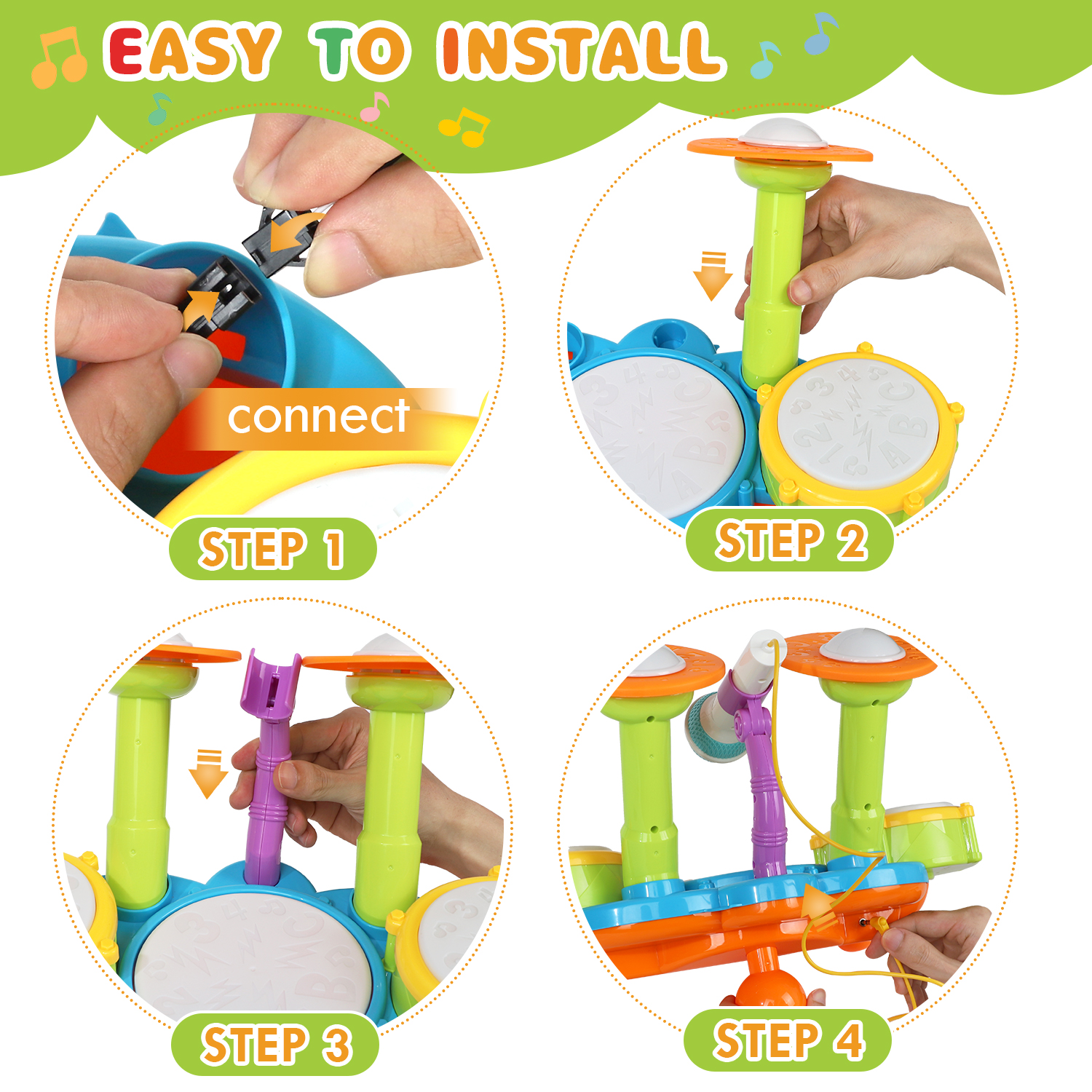 Kwanithink Kids Drum Set with Microphone, Green photo 7
