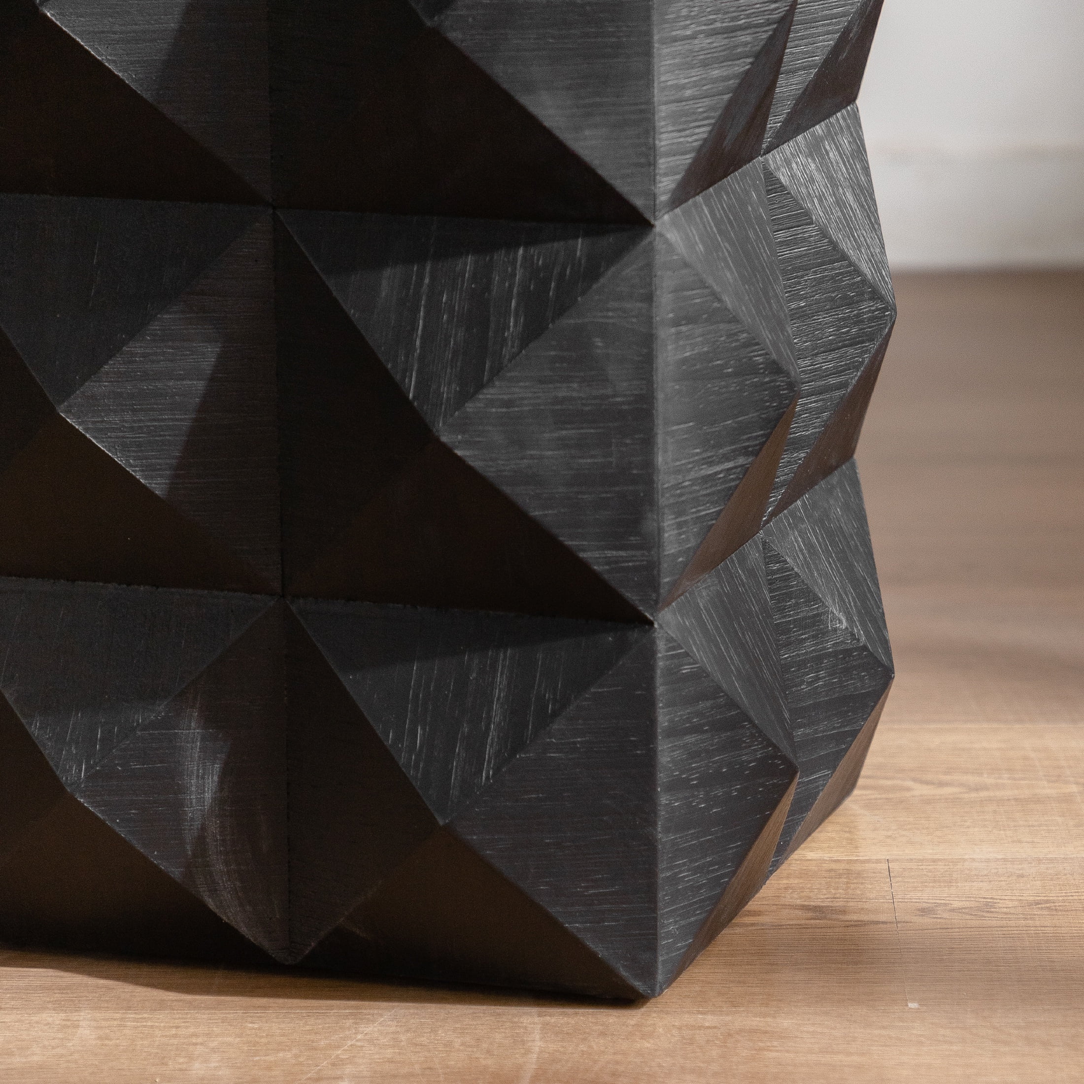 PORKISS End Table with Three-dimensional Embossed Pattern, Square Side Table, Coffee Table for Small Spaces Nightstand Living Room, without Assembly, Black