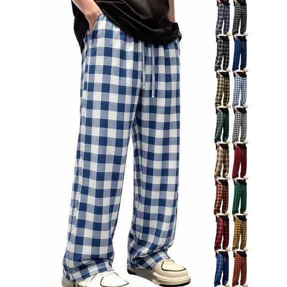 Chiccall Mens Flannel Pajama Pants Baggy Plaid Fall Winter Elastic Waist Drawstring Sleep Pant Casual Pajama Bottom with Pocket