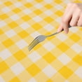 thumbnail image 5 of Waverly Inspirations Rectangular Elastic Fitted Table Cover Waterproof Vinyl Tablecloth With Flannel Backing, 6Ft Table, 72" x 30", Gingham Yellow, 4 PK, 5 of 6