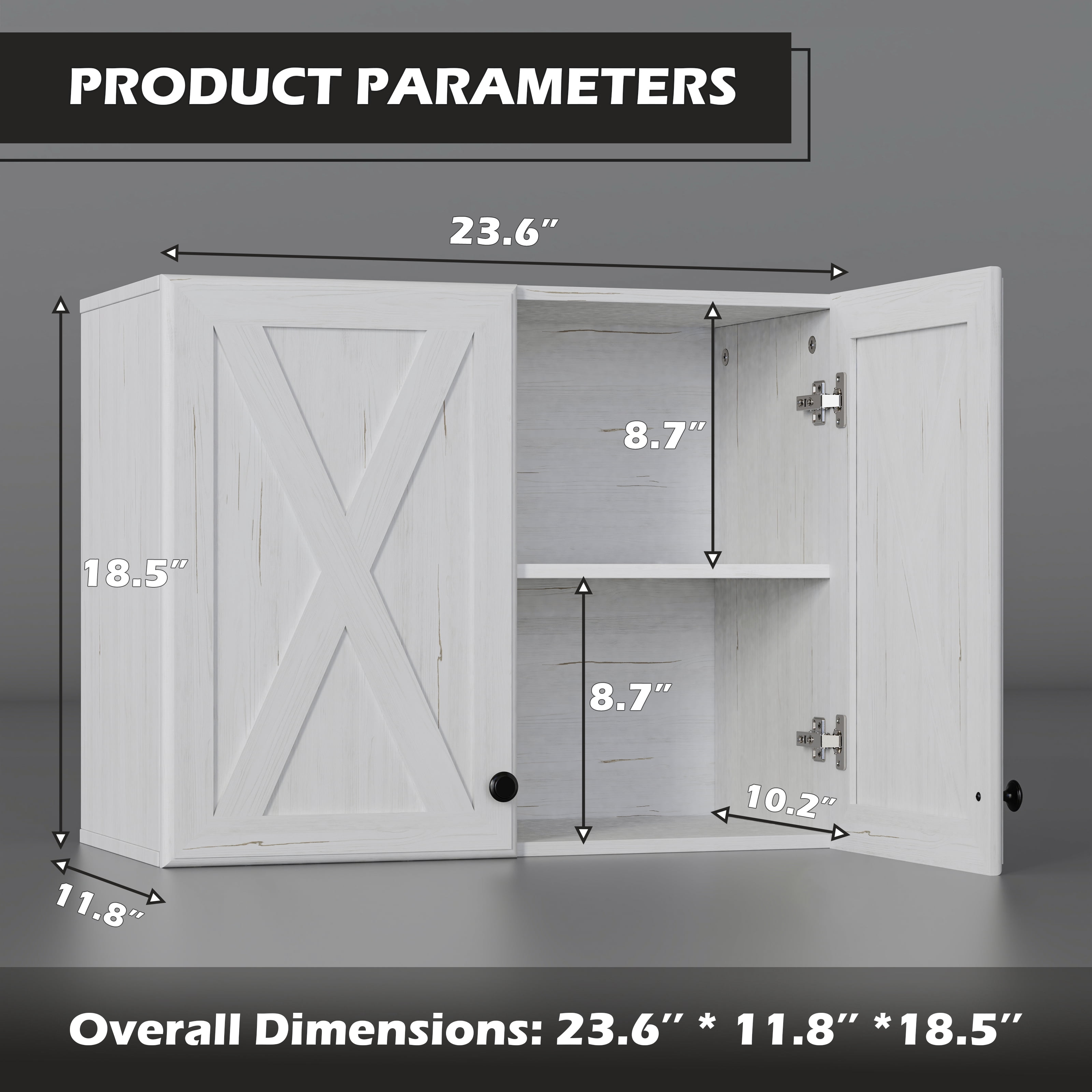 POLIHOME Laundry Room Wall Cabinet Wall Mounted Storage Cabinets with 2 Barn Doors and Adjustable Shelves, 24inch
