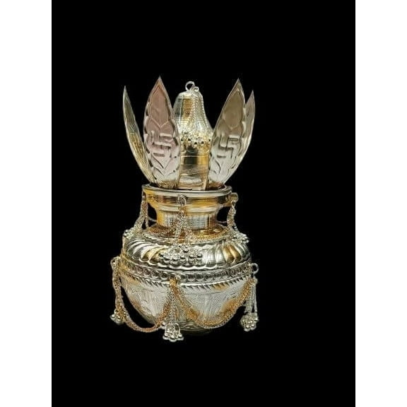Indiancraftsbykanika Kalash Decoration, Floral, Religious, Silver, 1 Count