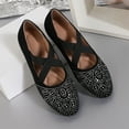 thumbnail image 3 of WZX Ballets Flats for Women Dressy Comfortable Soft Knit Work Flats Glitter Rhinestone Round Toe Casual Shoes Black Size 7.5, 3 of 7