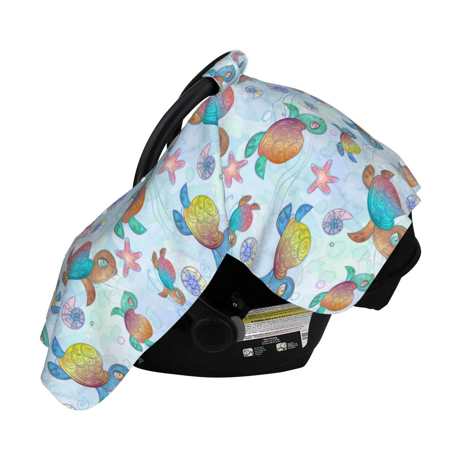 Naloa Colorful Sea Turtle Baby Car Seat Cover, Breathable Baby Carrier Cover, Multiuse Baby Carrier Cover & Nursing Breastfeeding Cover