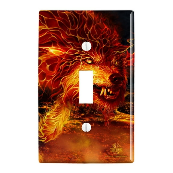 Fire Wolf Flaming Stalker Creature Plastic Wall Decor Toggle Light Switch Plate Cover