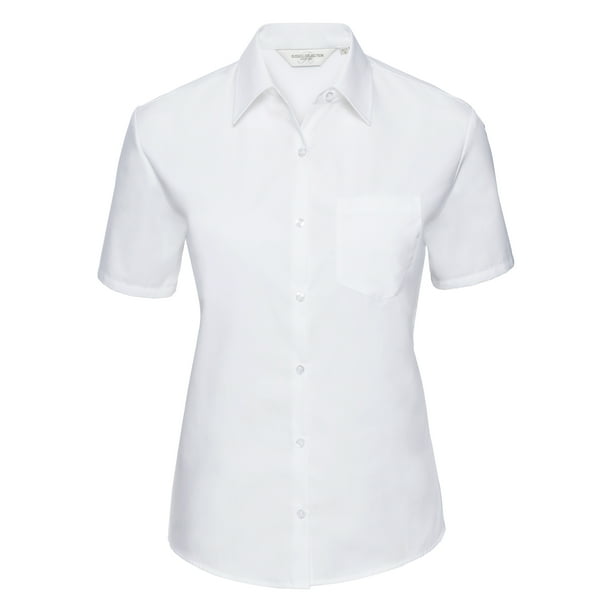Russell Collection- Camisa de manga corta de popelin/algodón puro de fácil cuidado para mujer (Blanco)