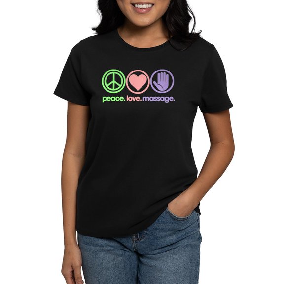 CafePress - Peace Love Massage Women's Classic T Shirt - Women's Traditional Fit Dark T-Shirt