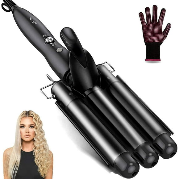 Lishi Beach Waves Hair Waver, 25mm 3 Barrel Curling Iron Wand with Adjustable Temperature