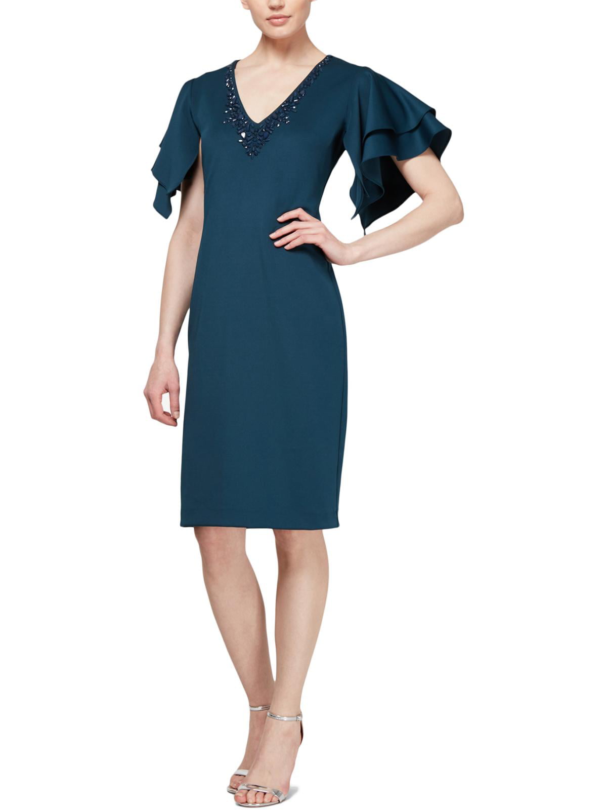 SLNY Womens Flutter Sleeve Embellished Sheath Dress - Walmart.com