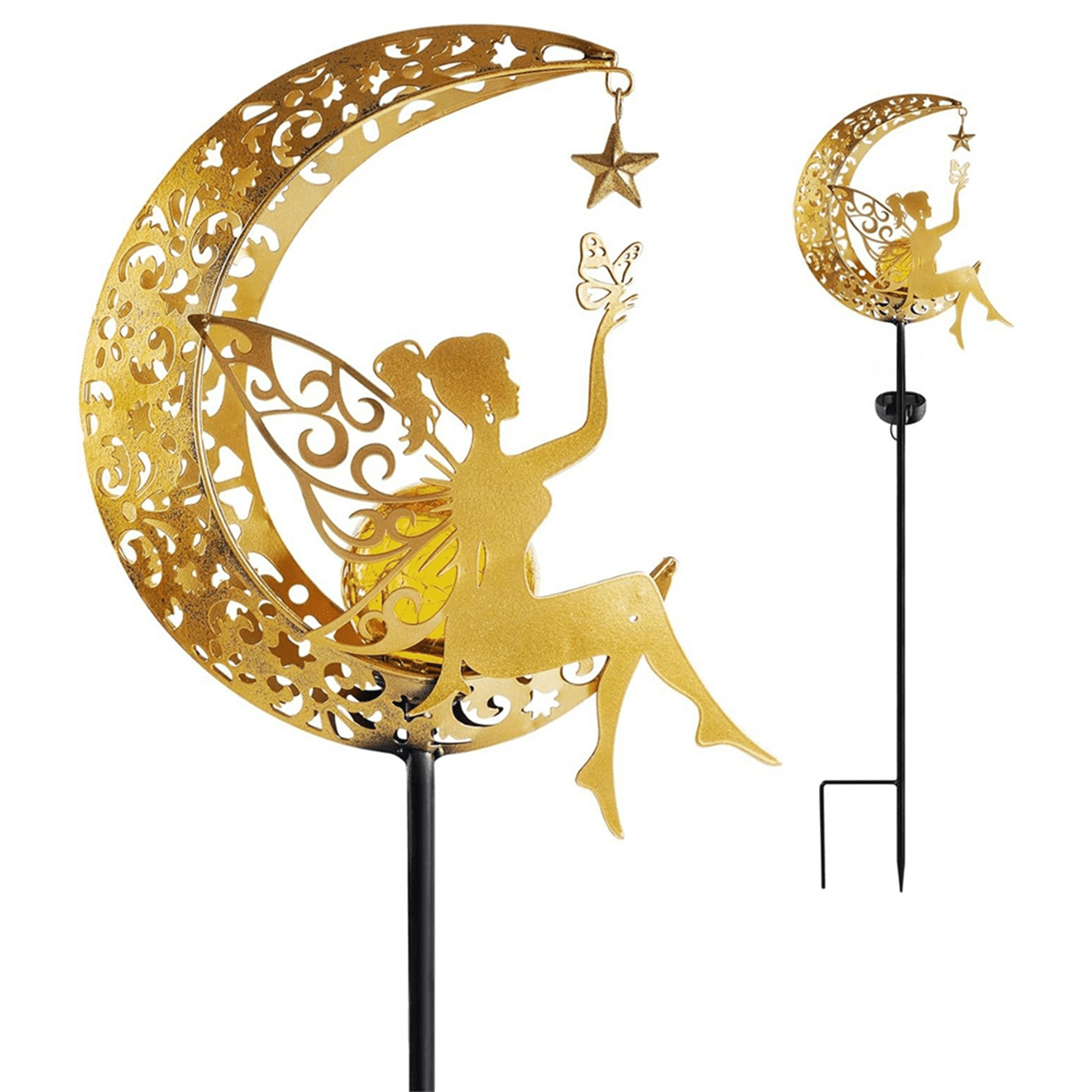 Solar Garden Lamp Statues Outdoor Decor, Fairy Moon Figurine Light Stake, Housewarming Ornament for Patio, Lawn,