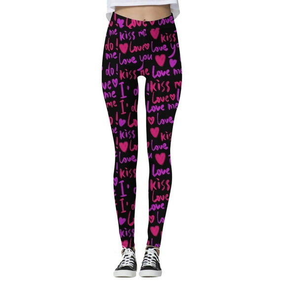 2026 Valentine's Day Women Leggings Casual Printed Trendy 2099 Full Length Yoga Pencil Pants