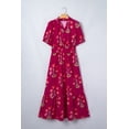 thumbnail image 3 of Women's Red Floral Print Maxi Dress – Frilled V Neck Short Sleeve Ruffle Design for Summer Vacations, XL, 3 of 12