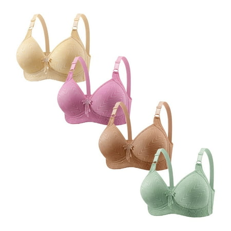 Audhol Comfortable Bras for Women Bras for Women No Underwire Adjustable Bras Full Coverage Support Bralette Plus Size Everyday Bra Pack of 4 Everyday Bras for Women White S
