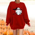 thumbnail image 2 of Halloween Sweatshirt for Women Hoodless Sweatshirt Casual Long Sleeve Graphic Crewneck Pullover Top for Women Red XXL, 2 of 7