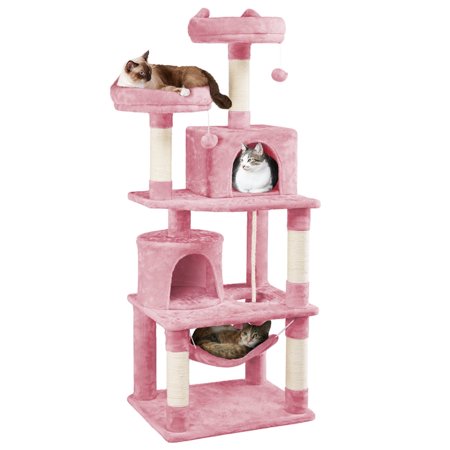 Yaheetech 62.5 H Multi Level Cat Tree Tower with 2 Condos & Scratching Post Pink