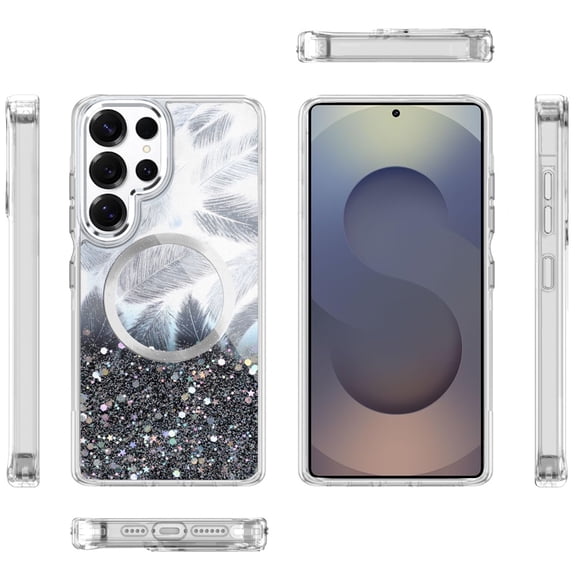 For Samsung Galaxy S25 Ultra Case, Epoxy Glitter Shimmer Fashion Case with Magnetic Magsafe Compatible Hybrid Sparkling Slim Protective Phone Cover (Black)