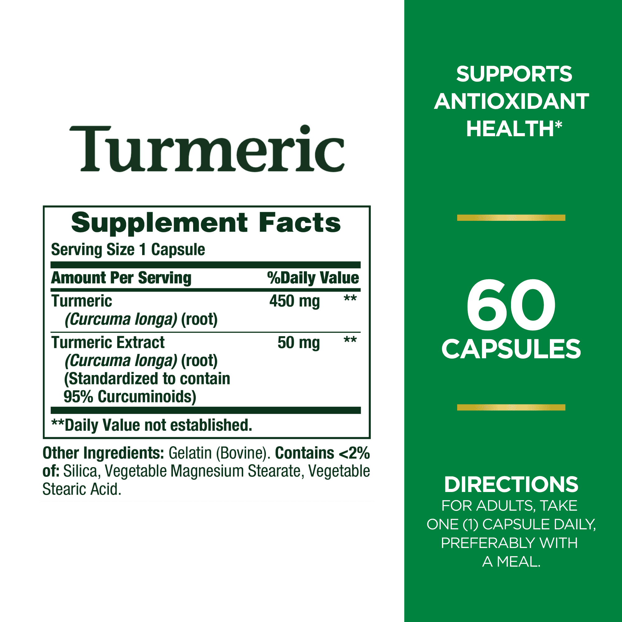 Nature's Bounty Turmeric 450 mg Capsules for Antioxidant Health, 60 Ct - image 2 of 5