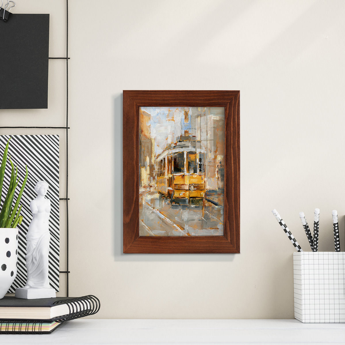 Day Trolley II - Framed Print w/glass - Chestnut