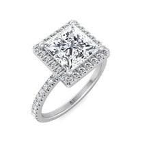 Elmira - Moissanite Princess Cut Lab Diamond Engagement Ring With PavÃ© Sidestones & Halo
