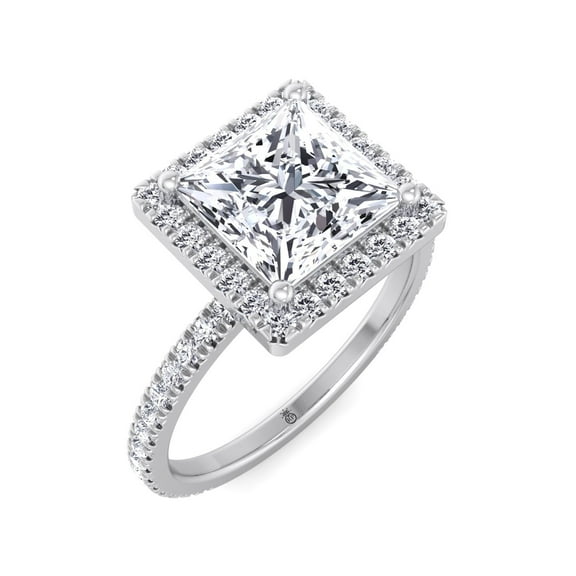 Elmira - Moissanite Princess Cut Lab Diamond Engagement Ring With Pavé Sidestones & Halo