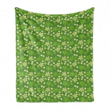 Turtle Soft Flannel Fleece Throw Blanket, Spring Revival Inspiration Chamomile Illustration and Vortex Flower Design, Cozy Plush for Indoor and Outdoor Use, 50" x 70", Multicolor, by Ambesonne