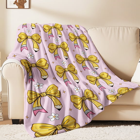 Flannel Fleece Throw Blanket, Soft Large Throw Blanket, Lightweight Cozy Plush Throw Blanket Fit Sofa Bed, 30"x40", Bows