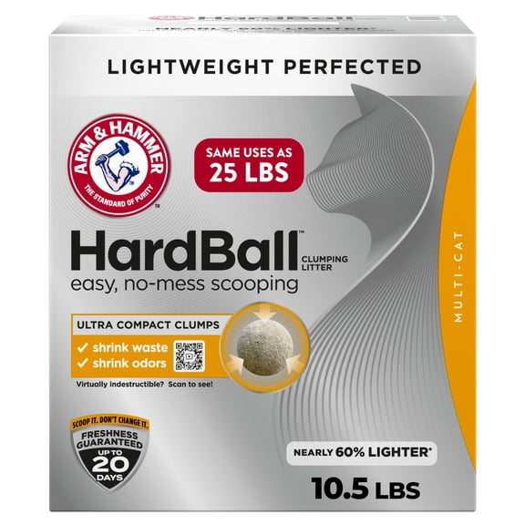 ARM & HAMMER HardBall Lightweight Cat Litter, Multi-Cat No-Mess Scoopable Clumping Litter, 10.5 lb