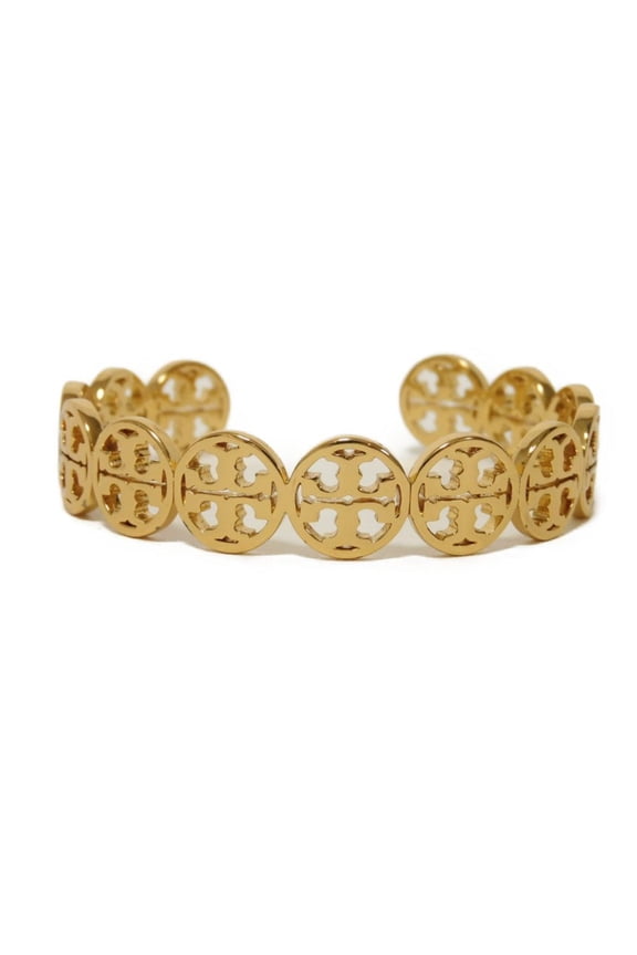 Pre-Owned Tory Burch Bangle Bracelet Cuff GP Brass Double T Monogram Plated Gold... (Good)