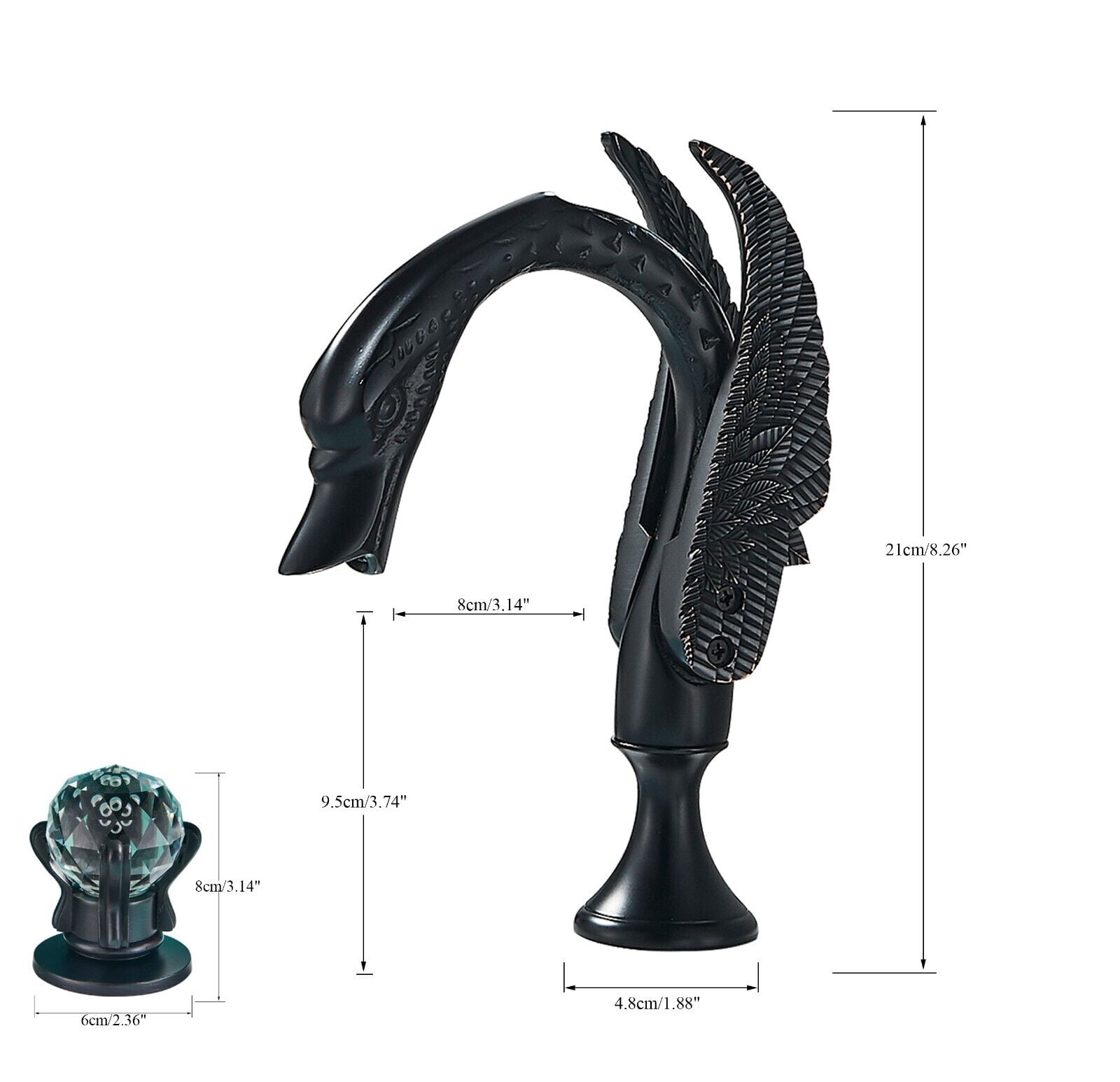 Luxury Bathroom Faucet 8 in Widespread Black Swan Basin Faucet w/Crystal Handles
