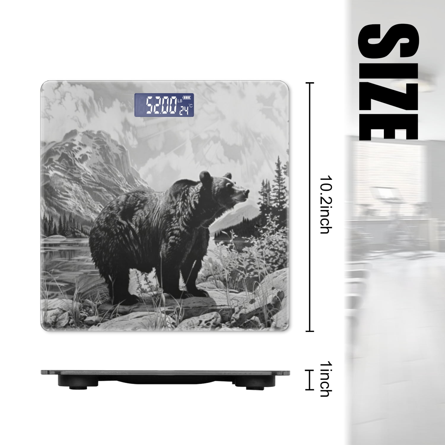 Digital Bathroom Scale with Large LCD Display,High Capacity Scale 400 lbs High Precision body fat scale-Black And White Drawing Of Adult Grizzly Bear