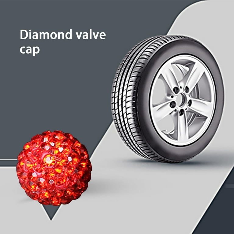 4Pcs Red Diamond Bling Tire Valve Stem Caps - Aluminum Alloy With Rhinestones For Cars