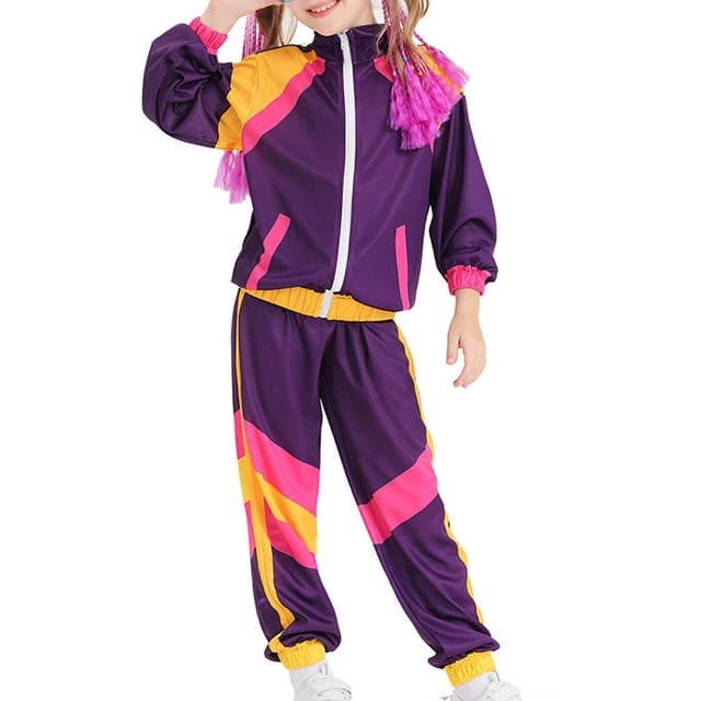 Odeerbi 2-14 Años Niños Niñas Sudaderas de Colores Hip Hop Conjuntos de Baile Deporte Sudadera de Manga Larga Con Cuello Redondo Y Cremallera Conjunto