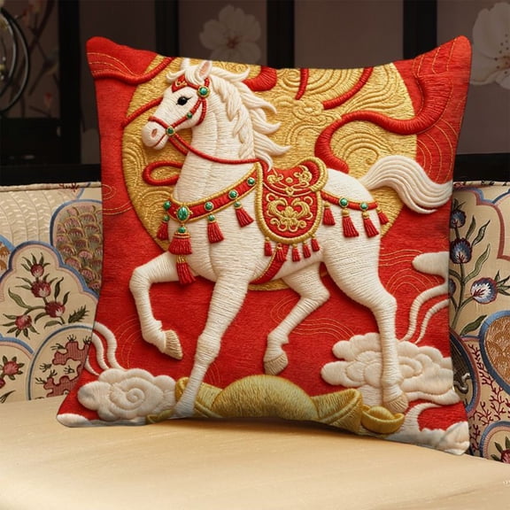 Horivan Year of Horse Decorative Pillow Covers Soft Fabric with Hidden Zipper, Cozy Home Decor for Living Room Sofa Bedroom, Autumn Thanksgiving Seasonal Throw Pillow Cases 45x45cm