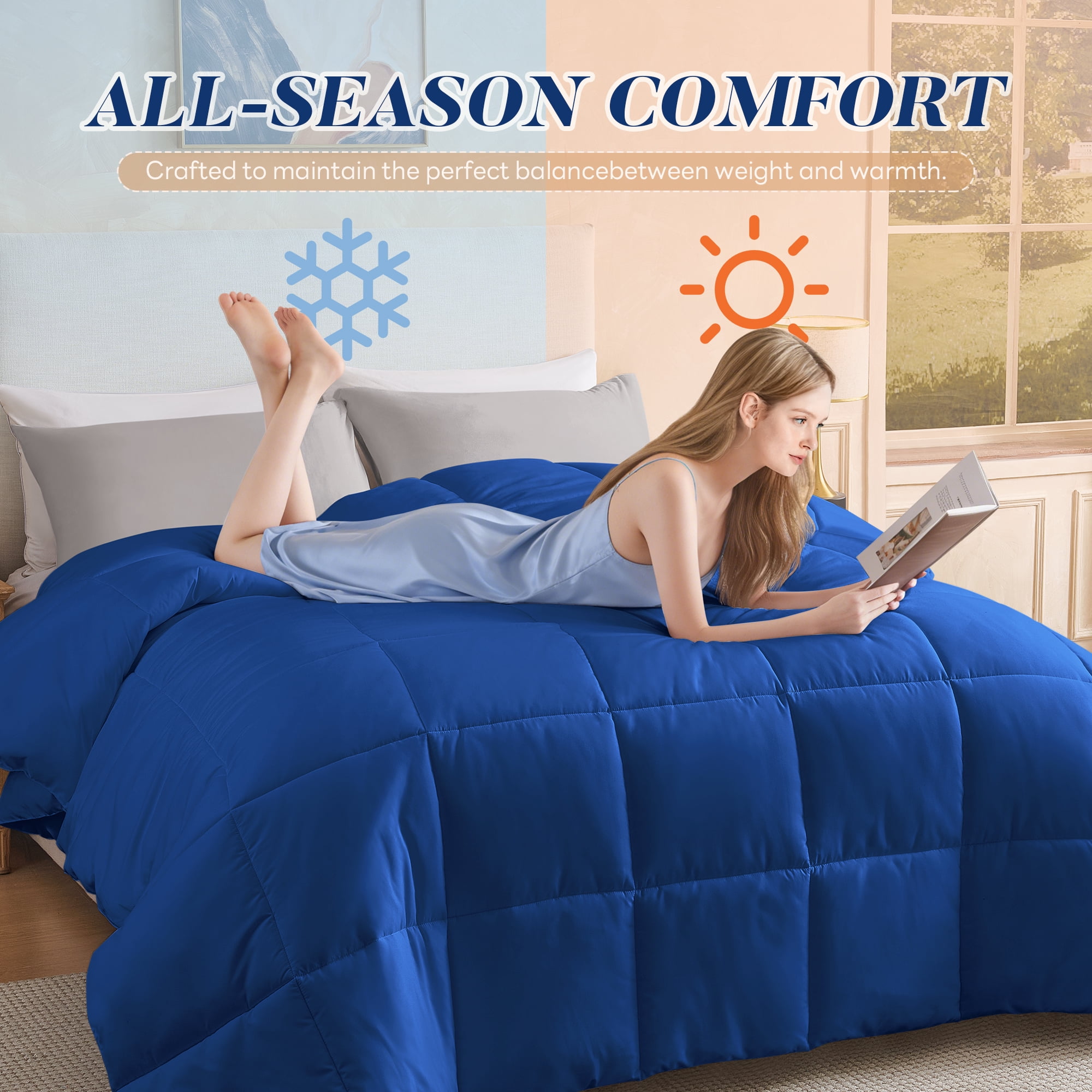 Aquzin Comforter King Size, All Season Quilted Down Alternative Duvet Insert with Corner Tabs, Machine Washable Microfiber Bedding, Navy