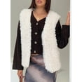 thumbnail image 6 of Rdhnmea Women's Faux Fur Waistcoat Solid Color Open Front Fuzzy Vest, 6 of 9