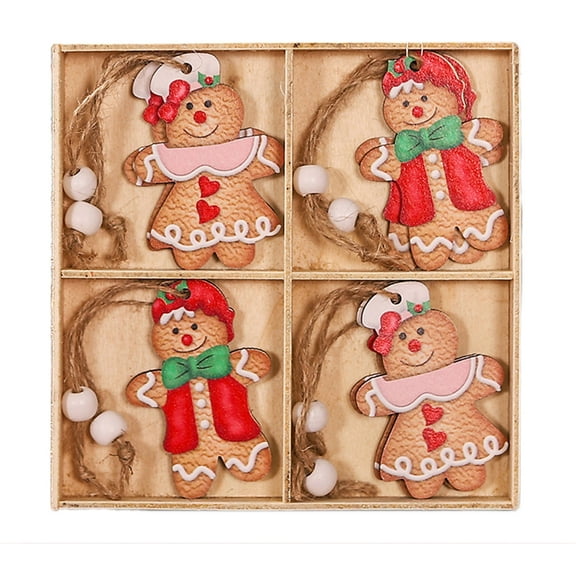 BOPORO 8Pcs Christmas Tree Ornaments Wooden Gingerbread Man Hanging Decorations Cute Christmas Ornaments for Home