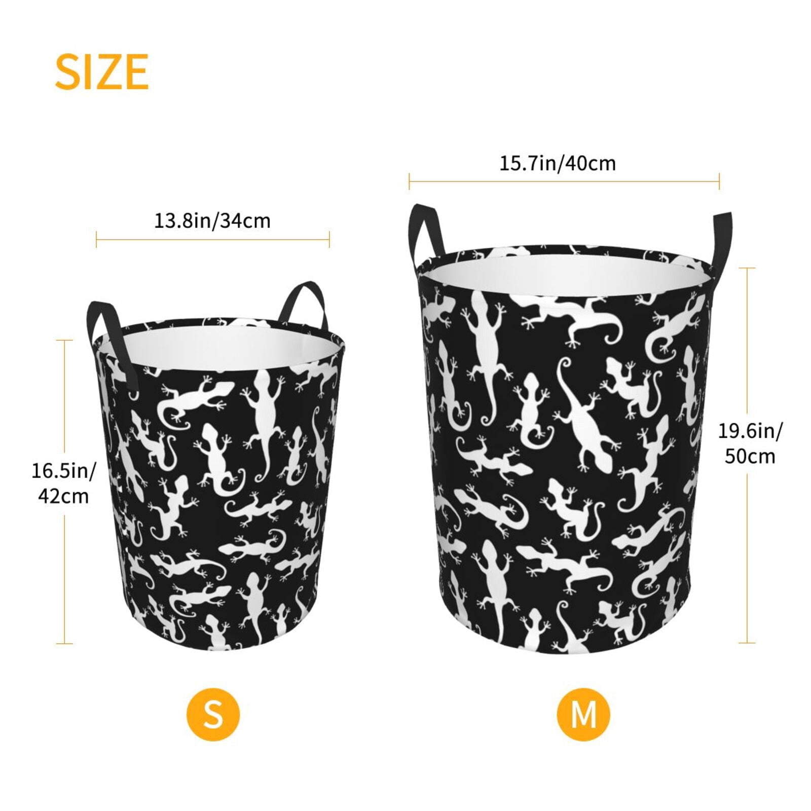 Large Laundry Basket with Handles - Gecko Lizard Black White Kids Baby Dirty Clothes Laundry Hamper for Bedroom Aesthetic