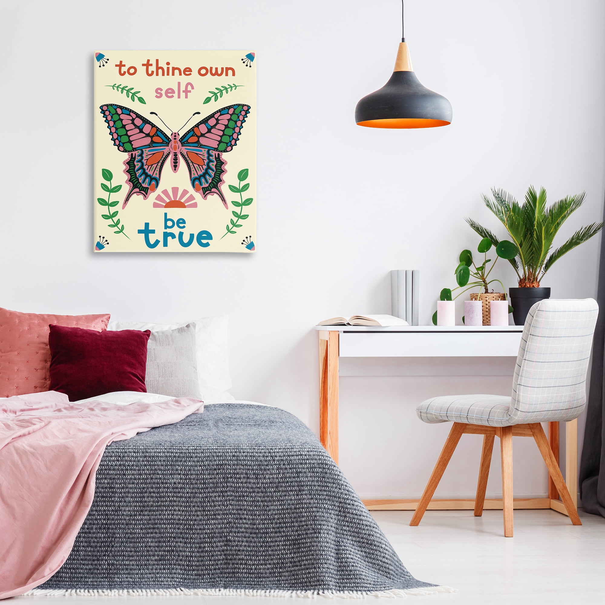 Stupell Industries To Thine Self Be True Phrase Insects Painting Wrapped Canvas Art Print Wall Art, 30 x 40