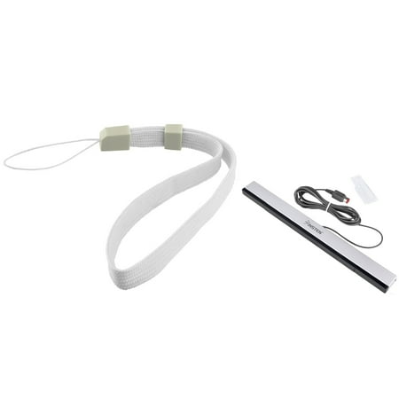 Insten White Remote Controller Hand Strap+Wired Nintendo Wii Sensor Bar