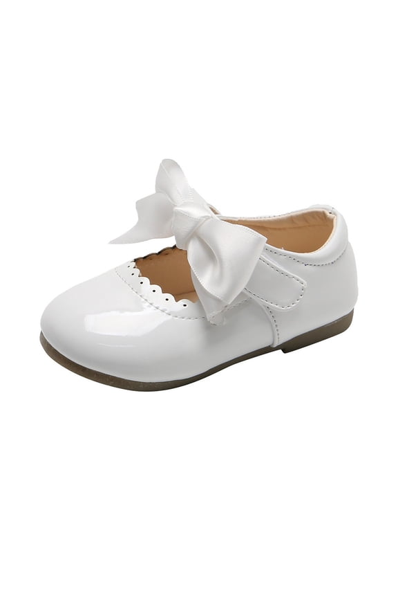 Girls' Princess Leather Uniform Dress Shoes Bowknot Anti-Slip Mary Jane Shoes Cute Ballet Flats for Party School 0M-7Y