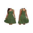 thumbnail image 2 of Women Oversized Cold Shoulder Soild Sleeveless Sundresses Ruffle Hem Tiered Short Dresses Green 4XL, 2 of 6