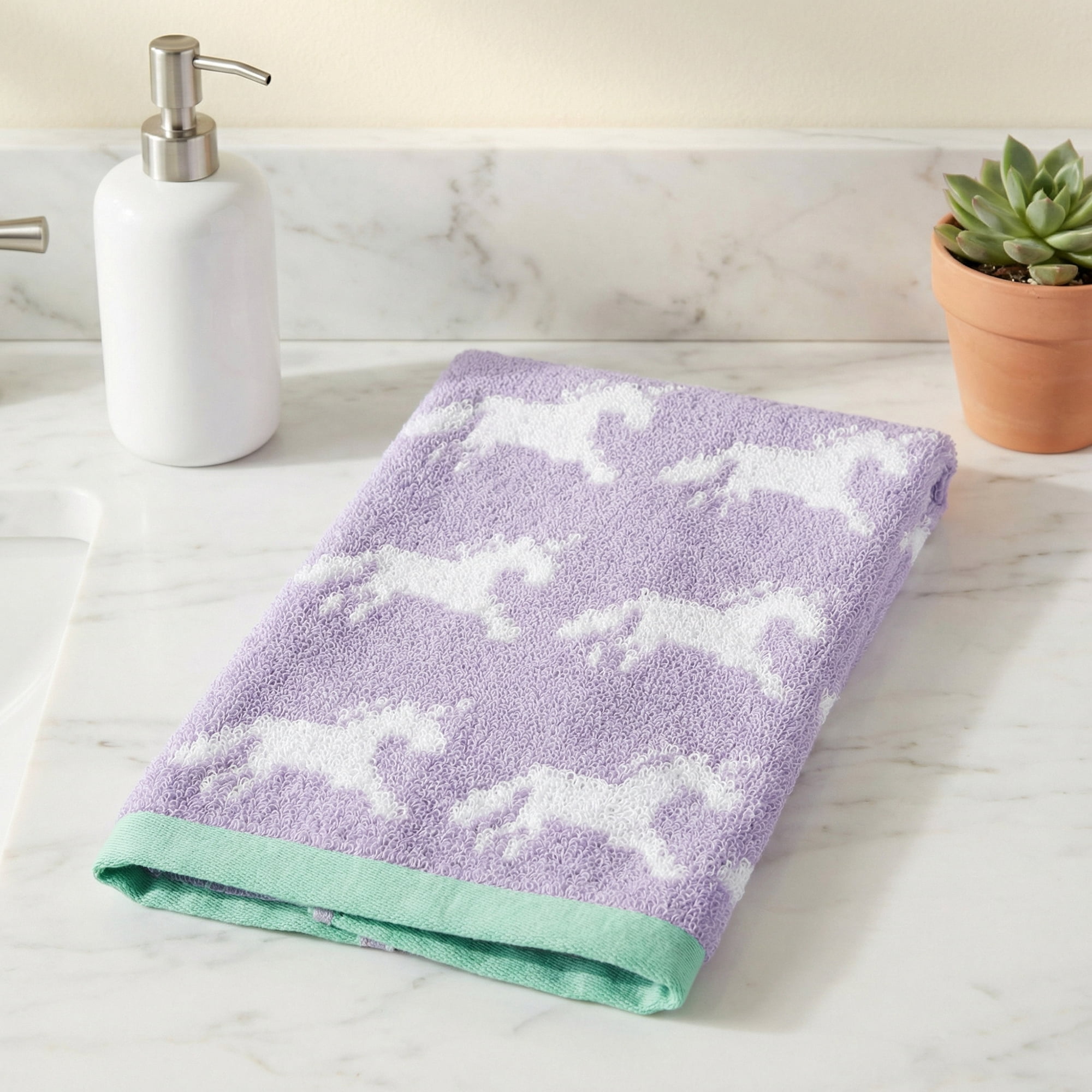 Unique Bargains Animal Pattern Cotton Jacquard Soft Absorbent Hand Towel Purple 29" x 13"