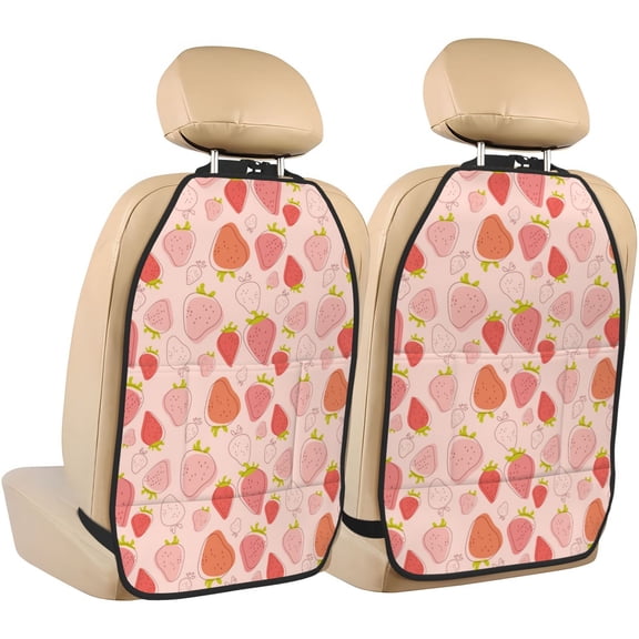 Xecao Strawberry Pattern Car Seat Back Protector 2 Pack Large Capacity Pocket, Kick Mats Back Seat Protector