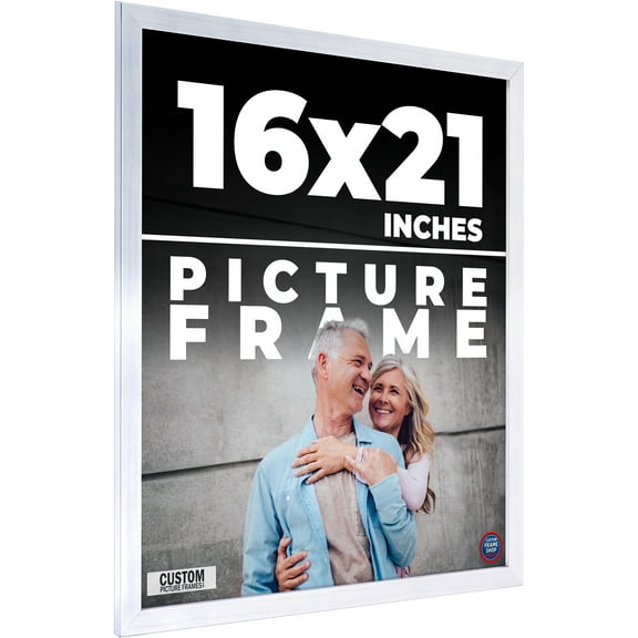 16x21 Frame Silver Stainless Steel Solid Wood Picture Frame | 0.75 Inch Moulding Width | Includes
